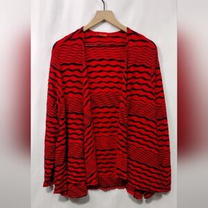 Tianello Stripped Open Front Cardigan Women's XL Red Black Boho Retro Holiday
